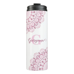 Gepersonaliseerde Dusky Roos Confetti Lace Dot Man Thermosbeker