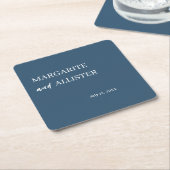 Gepersonaliseerde Dusly Blue Square bruiloft Kartonnen Onderzetters (Schuin)