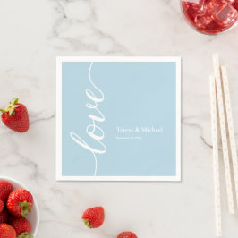 Gepersonaliseerde Dusty blauwe namen Liefde script Servet