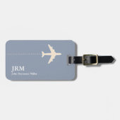 Gepersonaliseerde Dusty Blue Airplane Travel Bagagelabel (Voorkant horizontaal)