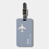 Gepersonaliseerde Dusty Blue Airplane Travel Bagagelabel (Voorkant verticaal)