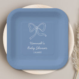 Gepersonaliseerde Dusty Blue Baby shower Paper Bor Papieren Bordje