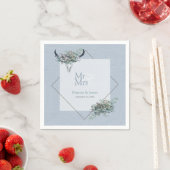 Gepersonaliseerde Dusty Blue Boho Mr Mrs Wedding Servet (Insitu)