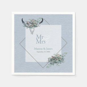 Gepersonaliseerde Dusty Blue Boho Mr Mrs Wedding Servet