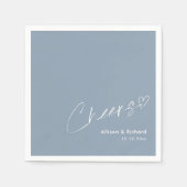 Gepersonaliseerde Dusty Blue Cheers: Trouwtoost Servet (Voorkant)