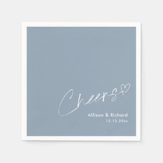 Gepersonaliseerde Dusty Blue Cheers: Trouwtoost Servet (Voorkant)
