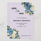 Gepersonaliseerde Dusty Blue en Ivory Floral Save The Date (Voorkant / Achterkant)