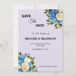 Gepersonaliseerde Dusty Blue en Ivory Floral Save The Date