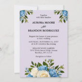 Gepersonaliseerde Dusty Blue en Ivory Floral Weddi Kaart (Voorkant)