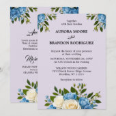Gepersonaliseerde Dusty Blue en Ivory Floral Weddi Kaart (Voorkant / Achterkant)