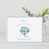 Gepersonaliseerde Dusty Blue Hydrangea Bow Bloemen Kaart (Staand voorkant)