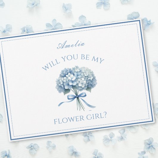 Gepersonaliseerde Dusty Blue Hydrangea Bow Bloemen Kaart