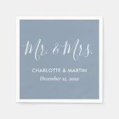 Gepersonaliseerde Dusty Blue Mr. en Mrs Wedding Servet (Voorkant)