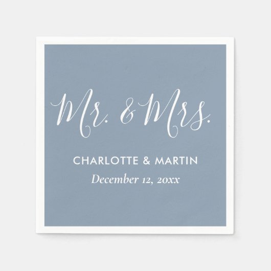 Gepersonaliseerde Dusty Blue Mr. en Mrs Wedding Servet (Voorkant)