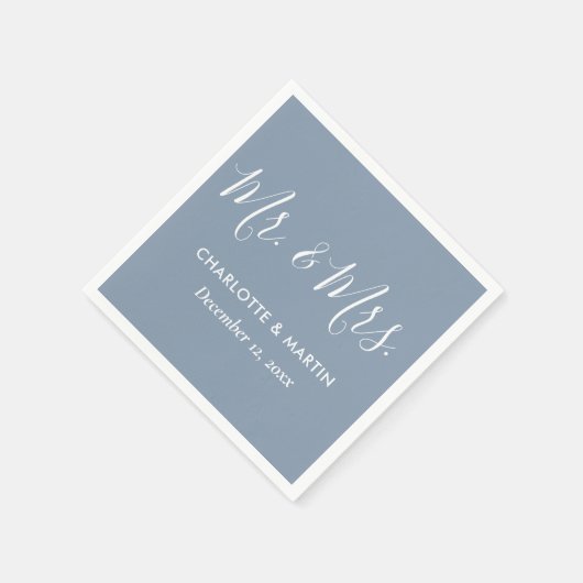 Gepersonaliseerde Dusty Blue Mr. en Mrs Wedding Servet (Hoek)