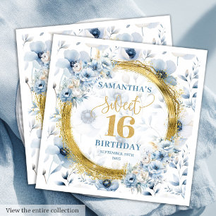 Gepersonaliseerde Dusty Blue Sweet Sixteen Gold Gl Servet