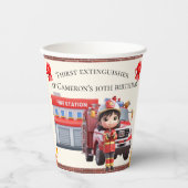 Gepersonaliseerde Duurzame Kawaii Meisje Brandweer Papieren Bekers (Voorkant)