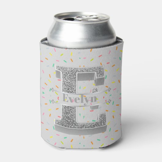 Gepersonaliseerde E Initiaal Silver Monogram Jouw  Blikjeskoeler (Blikje Voorkant)