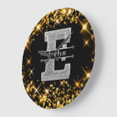 Gepersonaliseerde E Initiaal Silver Monogram Jouw  Grote Klok (Hoek)