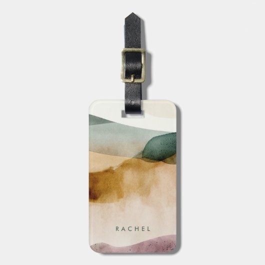 Gepersonaliseerde Earth Tone Abstracte Waterverf Bagagelabel (Voorkant verticaal)
