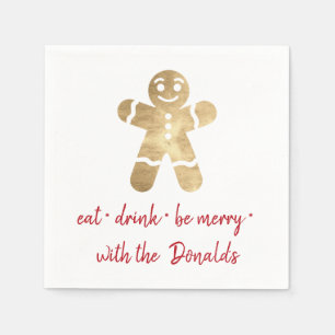 Gepersonaliseerde Eat Drink Be Merry Red Gold Ging Servet