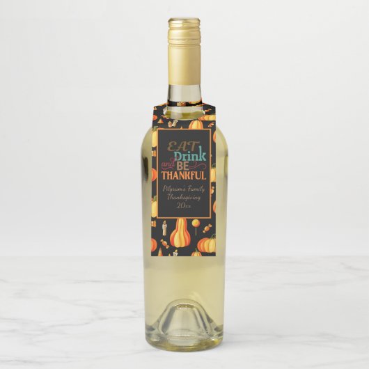 Gepersonaliseerde "Eat Drink & Be Thankful" met po Flessenhanger (Op fles)