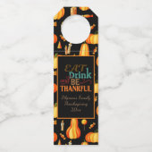 Gepersonaliseerde "Eat Drink & Be Thankful" met po Flessenhanger (Voorkant)