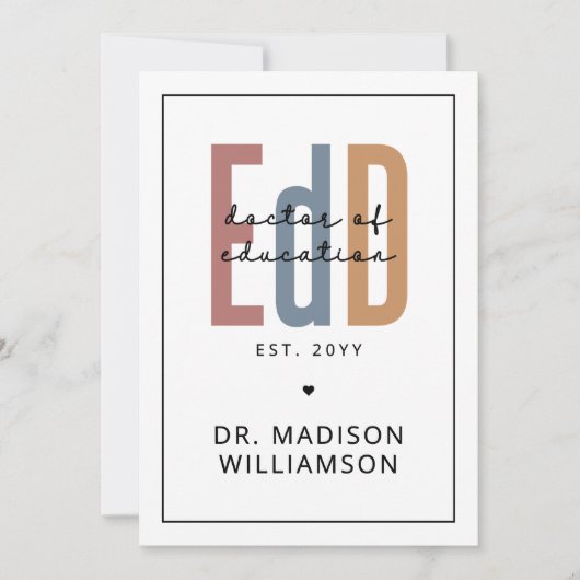 Gepersonaliseerde EdD Doctor of Education Afstuder Kaart (Voorkant)