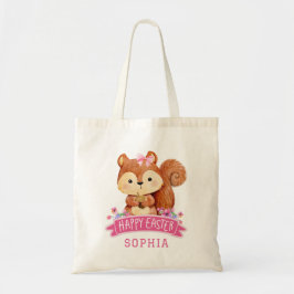 Gepersonaliseerde eekhoorn Happy Easter Pink Tote Bag