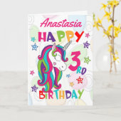Gepersonaliseerde eenhoorn 3e verjaardag kaart (Gele Bloem)