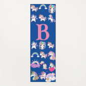 Gepersonaliseerde eenhoorn blauw monogramed yogamat (Voorkant)