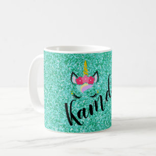 Gepersonaliseerde Eenhoorn Blauwgroen Glitter Coff Koffiemok