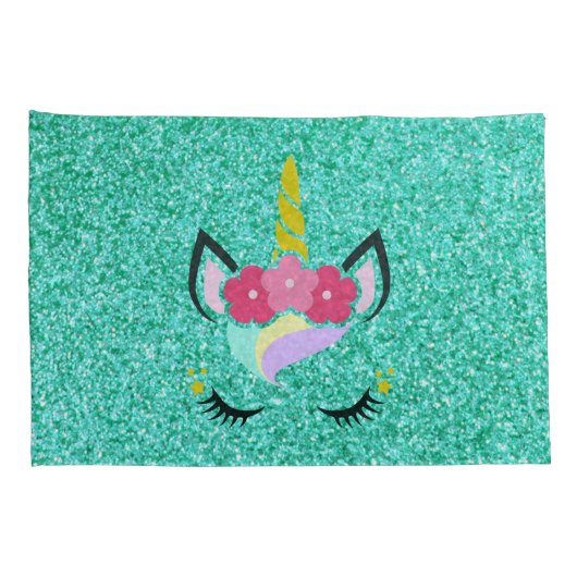 Gepersonaliseerde Eenhoorn Blauwgroen Glitter Kuss Kussensloop (Achterkant-Rechts)