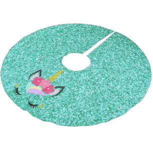 Gepersonaliseerde Eenhoorn Blauwgroen Glitter Tree Kerstboom Rok