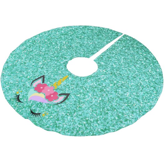 Gepersonaliseerde Eenhoorn Blauwgroen Glitter Tree Kerstboom Rok (Gekanteld)