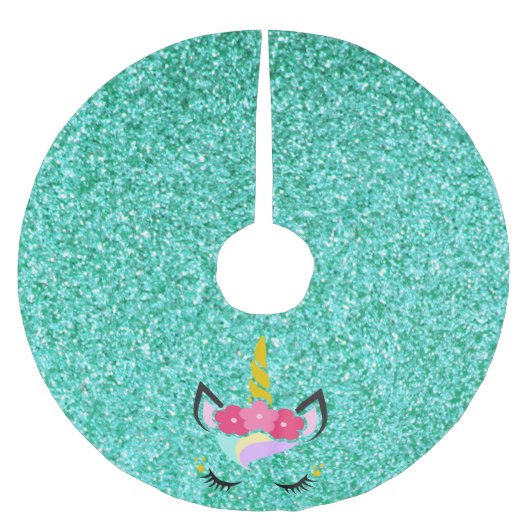 Gepersonaliseerde Eenhoorn Blauwgroen Glitter Tree Kerstboom Rok (Voorkant)