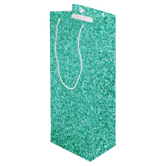 Gepersonaliseerde eenhoorn Blauwgroen glitter wijn Wijn Cadeautas (Achterkant Gekanteld)