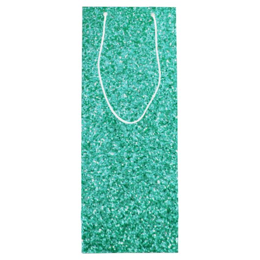 Gepersonaliseerde eenhoorn Blauwgroen glitter wijn Wijn Cadeautas (Achterkant)