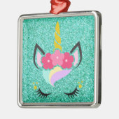 Gepersonaliseerde Eenhoorn Blauwgroen Glitter XMAS Metalen Ornament (Links)