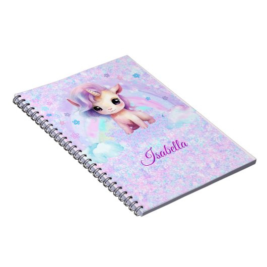 Gepersonaliseerde Eenhoorn Design Glitter Notitieb Notitieboek (Rechterzijde)