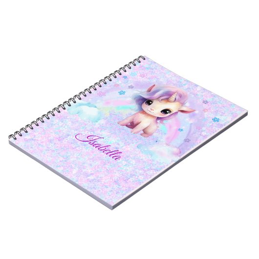 Gepersonaliseerde Eenhoorn Design Glitter Notitieb Notitieboek (Linkerzijde)
