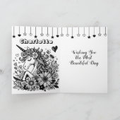 Gepersonaliseerde Eenhoorn en Bloemen Meisjes Verj Kaart (Binnen)