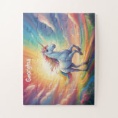 Gepersonaliseerde eenhoorn en regenboog legpuzzel (Verticaal)
