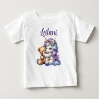 Gepersonaliseerde Eenhoorn en Teddy Bear Baby T-sh