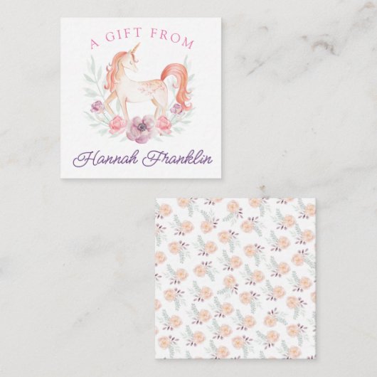 Gepersonaliseerde Eenhoorn Gift Label Informatiekaartje (Voorkant / Achterkant)