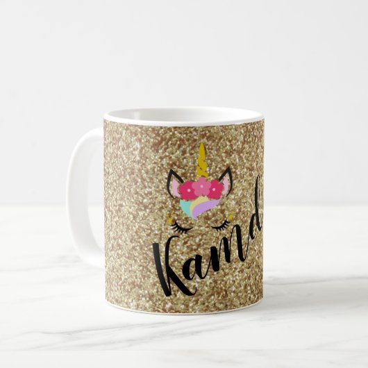Gepersonaliseerde Eenhoorn Gold Glitter Coffee Mok (Voorkant links)
