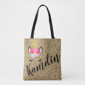 Gepersonaliseerde eenhoorn gouden glitter Canvas t Tote Bag (Voorkant)