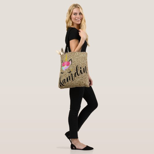 Gepersonaliseerde eenhoorn gouden glitter Canvas t Tote Bag (Op model)