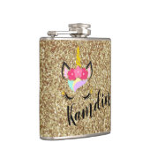 Gepersonaliseerde eenhoorn gouden glitter kolf heupfles (Rechts)
