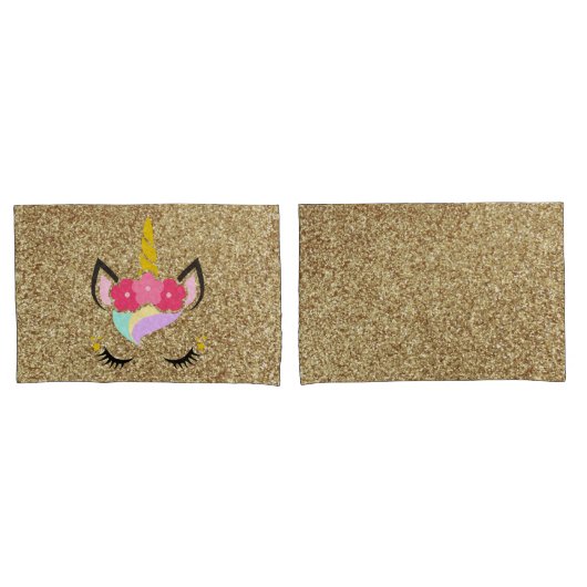 Gepersonaliseerde eenhoorn gouden glitter kussen H Kussensloop (Voorkant-Set)